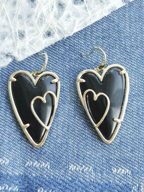 Alicia Bonnie Iris Black Heart Drop Earrings NEW